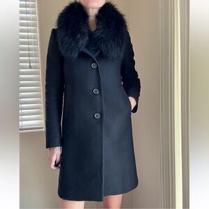 Zara Single Breast Coat with Detachable Faux Fur Collar Jacket in Black